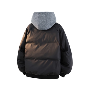 特批85 厚款假两件冬季连帽PU皮加厚棉服宽松保暖百搭MY3560图片