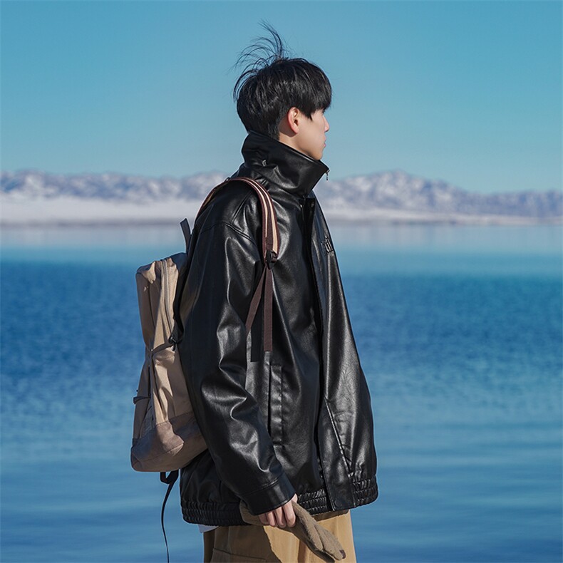 B225-W8634-P126-X158----50TC50PU--双面钢印纯色皮衣棉服外套,男装皮衣,电商B225