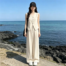 法式高级感气质减龄套装女夏季新款宽松简约无袖上衣长裤两件套潮，女装套装/套裙，江南