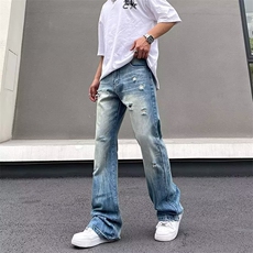 潮美式复古水洗破洞牛仔裤时尚简约新款潮流A6040-P50，男装牛仔裤，星座208-5