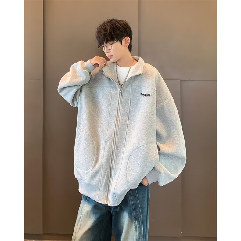 RL9298-P48【现货】立领开衫外套秋季潮痞帅男百搭休闲夹克上衣,男装夹克,电商C233