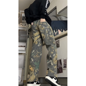 vintage男废土风树枝牛仔裤美式高街vibe直筒微喇休闲裤GJ383P55图片