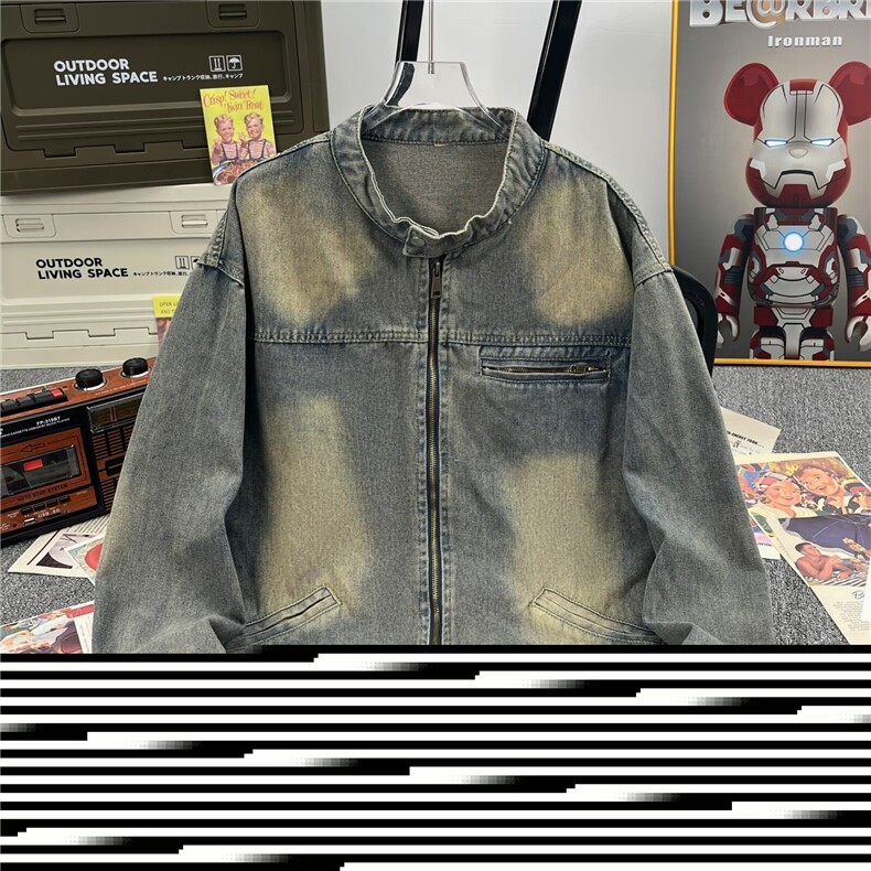 复古痞帅牛仔外套男士春秋季炸街水洗做旧宽松休闲夹克A040/P68,男装工装外套,星座506B