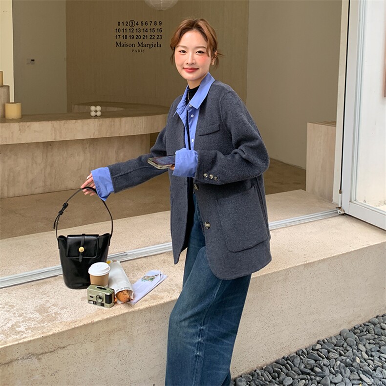 新款衬衣领拼色毛呢外套羽绒内胆765-P245-K368,女装毛呢外套,2C108