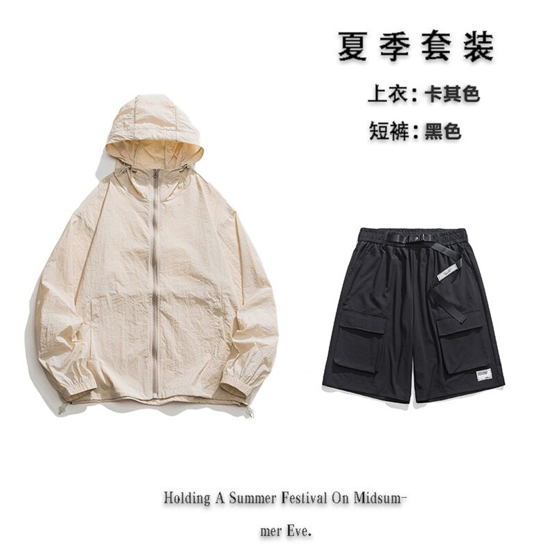 夏日户外UPF50+防晒衣潮流短裤情侣款套装FSY3203+K2332-P80,男装休闲套装,电商A128
