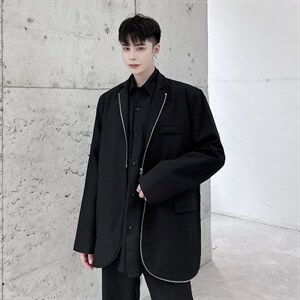 秋冬设计感拉链黑色显瘦长袖西服外套男青春流行A345-168-P125图片