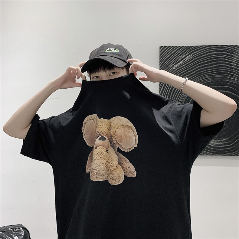 韩系简约原创小熊印花短袖T恤大码宽松男潮517A-1-T913-P28控38,男装T恤,星座517A-1