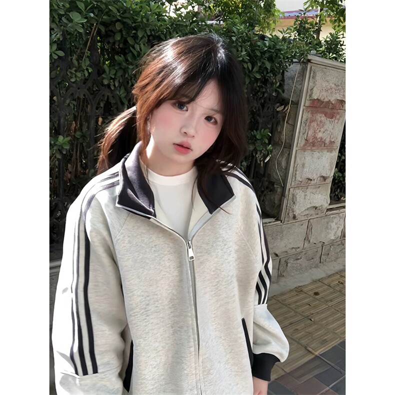 抖音得物高品质26春装美式高街重磅结构拼接织带立领卫衣外套CM42,女装短外套,电商A486-1
