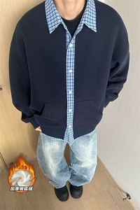 网图 银狐绒450g重磅假两件格子男卫衣外套W5436J加绒-特P55控99图片