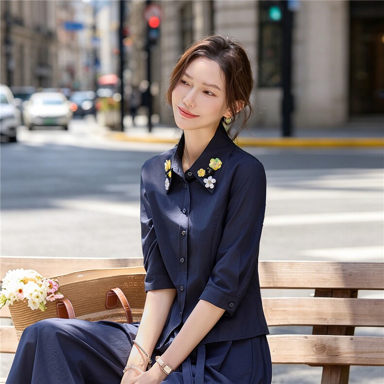 巨好看大方得体裙裤套装女2026夏新款时尚减龄装饰花职场风两件套,女装套装/套裙,水衣源
