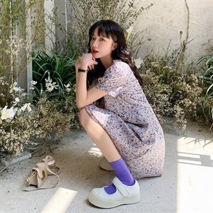 4月21号大货！2021新款紫色爆版小雏菊连衣裙165A-6505-P75-K128图片