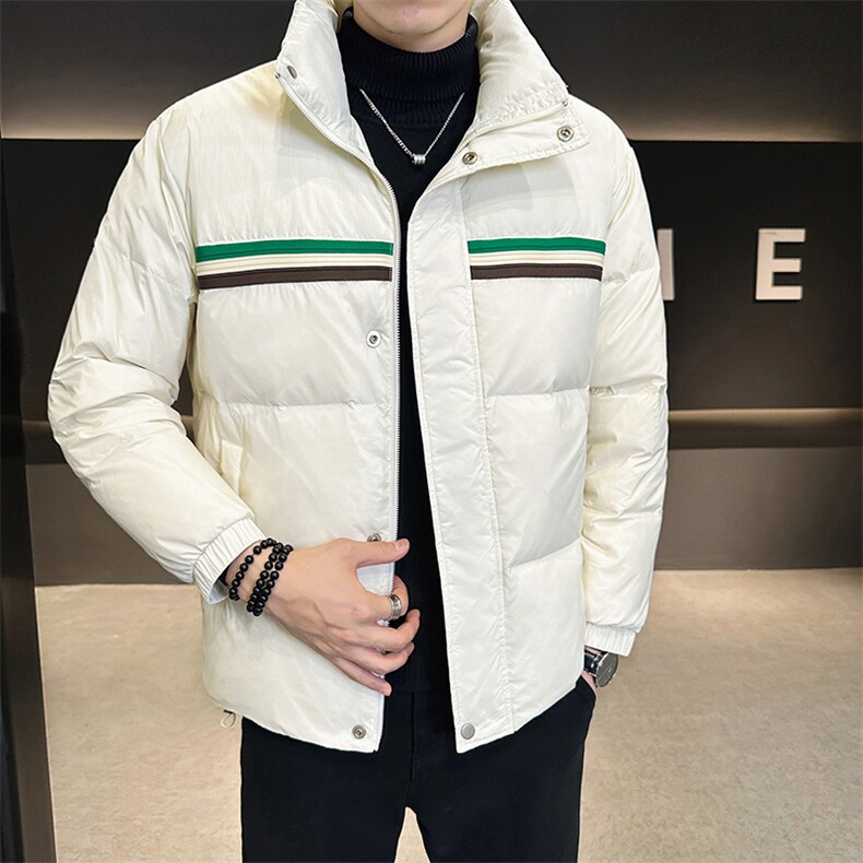 新标90绒冬季羽绒服男短款保暖条纹立领外套A313-28087-P210,男装羽绒服,电商A313