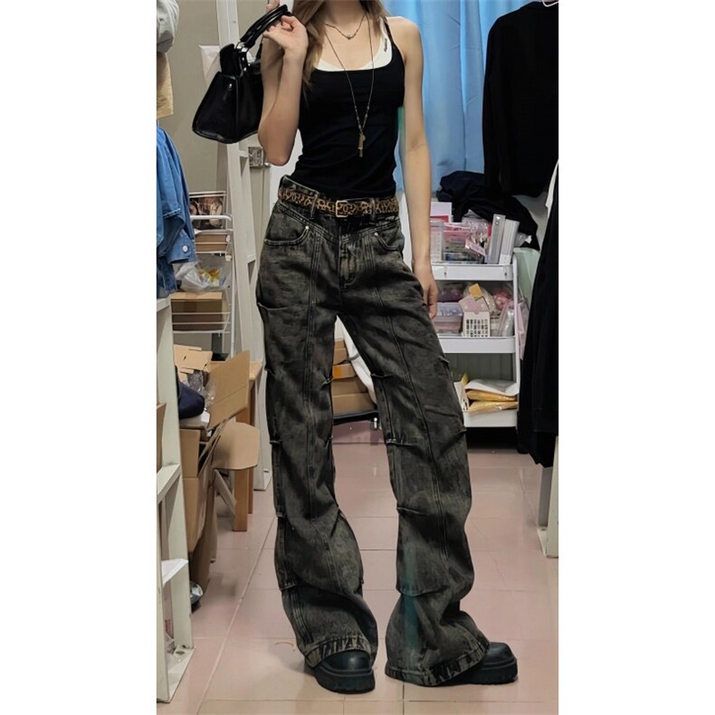 【有货】cleanfit褶皱烟灰色牛仔裤美式vibe裤子高街KZA51LL-P60,男装牛仔裤,星座1007（原301D）