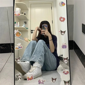 学生秋冬简版阔腿牛仔裤女宽松百搭显瘦ins小个子直筒裤子高腰潮图片