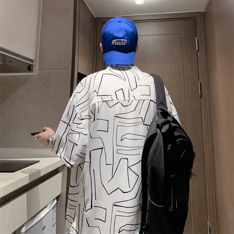 2025夏季新款港风外景冰丝薄款弹力短袖花衬衫男618A-CS004-P45,男装T恤,星座914-4