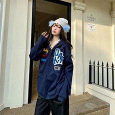 卫衣拉链刺绣常规华棉卫衣高街痞帅情侣帽衫，男装卫衣，四季星座505