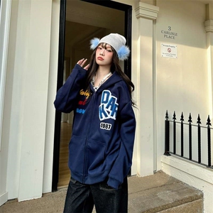 卫衣拉链刺绣常规华棉卫衣高街痞帅情侣帽衫图片