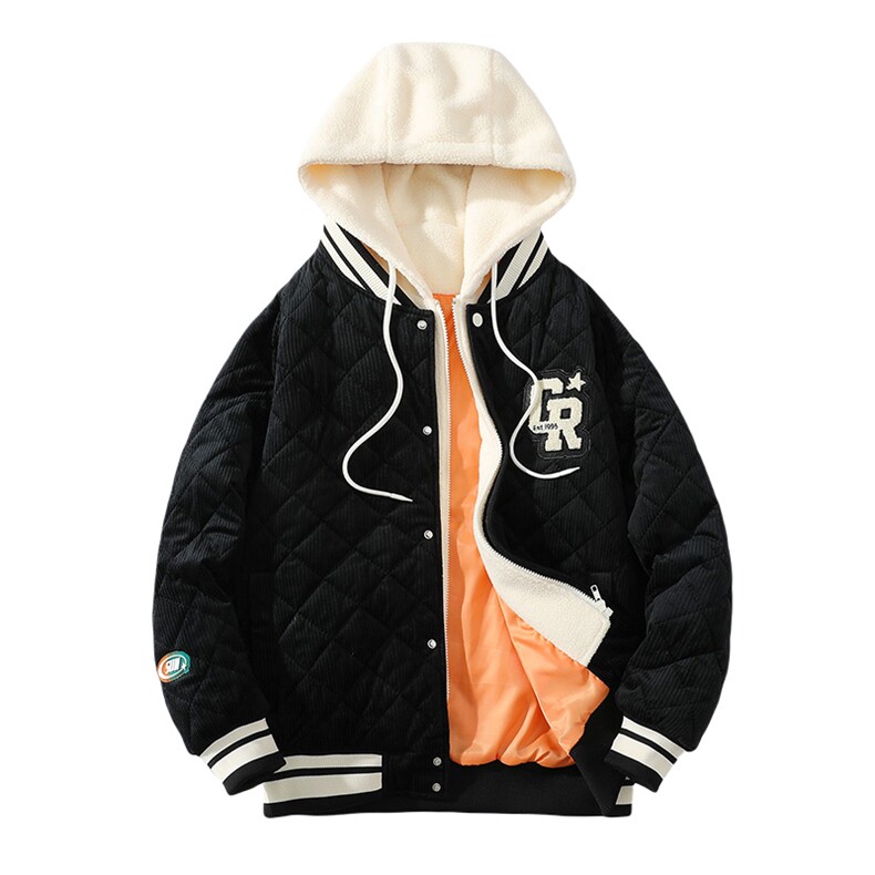 冬款中性风宽松毛巾绣棉服假两件连帽外套男士8135-P140控价178,男装棉衣,电商A441-1