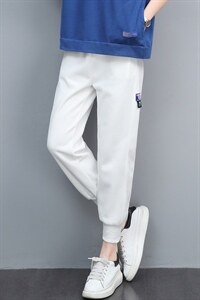 2021春季新款尚新抽绳贴标装饰针织休闲裤，女装休闲裤，叶笙衣