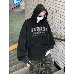 得物抖音高品质 360克重磅做旧炒雪花印花连帽水洗卫衣 ASL1602图片