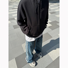 B221美式ins高街小众宽松三条杠运动牛仔裤LK23130-P60控78，男装牛仔裤，电商B221