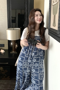 【新款】垂坠感印花背带裤女夏季连体裤2C353/8672/P120/K178图片