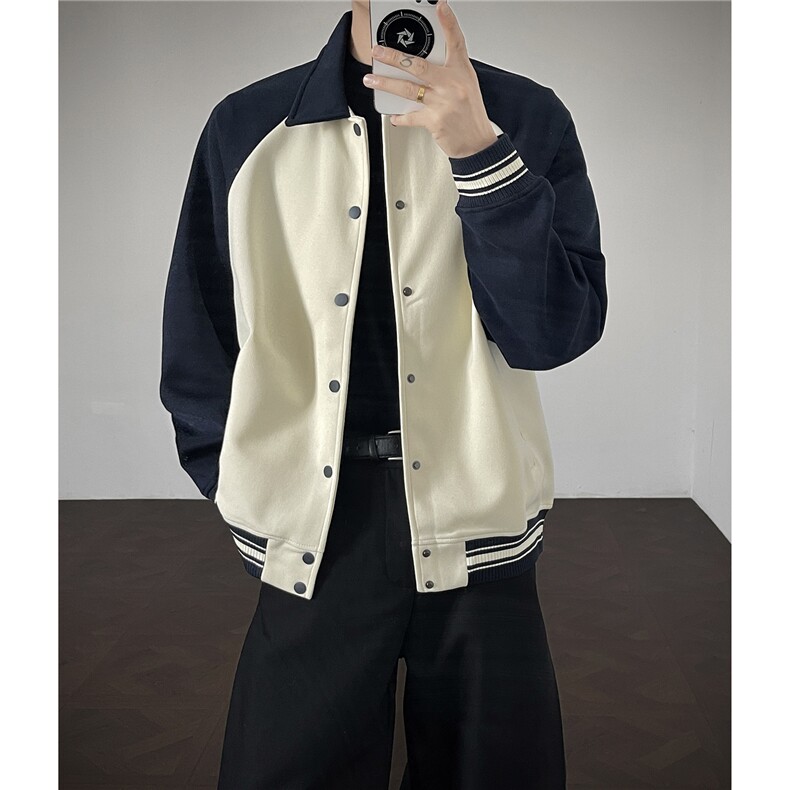 重磅420克boxy短款开衫翻领卫衣外套棒球服撞色外套男D9898-P68,女装短外套,星座610B-1