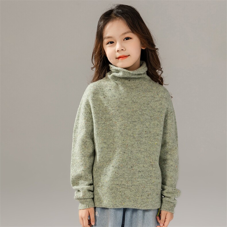 秋冬新款纯色针织堆领套头上衣时尚百搭，童装儿童羊毛衫，奥澜羊绒