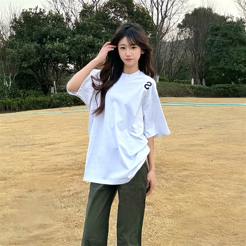 万针全刺绣工艺抖音得物高品质260克重磅纯棉双纱美式高街短袖T恤,男装T恤,电商A486-1
