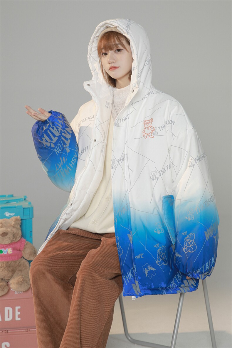 2025冬装渐变棉衣女连帽棉服宽松棉袄面包服外套3315-P90控138,男装棉衣,星座207