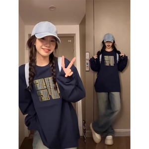Q0113-P45 美式基础款圆领卫衣 春秋宽松百搭上衣图片