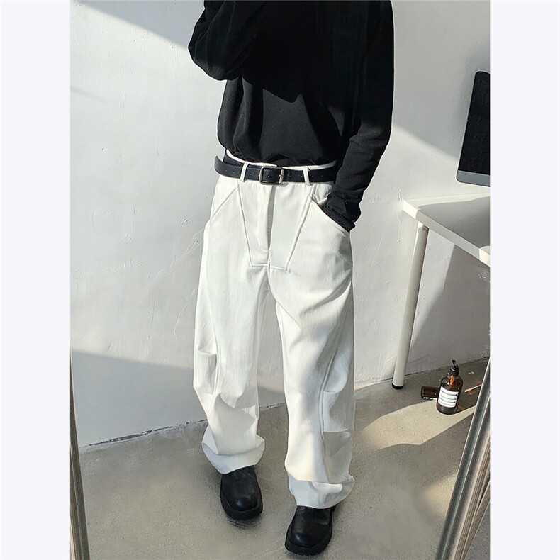 美式弯刀裤男士休闲裤白色工装裤高街阔腿裤长裤春季2025新款P58，男装休闲裤，电商C306-1