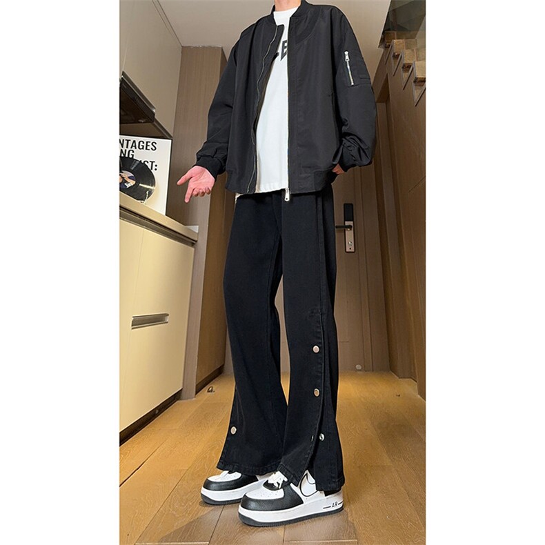 现货美式高街宽松直筒休闲排扣开衩牛仔裤男K5819-P55控78,男装牛仔裤,星座205
