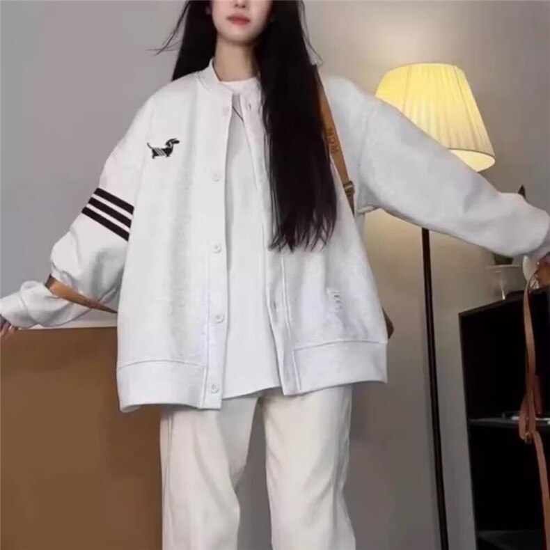 多巴胺纯色学院风开衫卫衣女春秋新款简约棒球韩版宽松上衣外套,女装短外套,星座1210-1