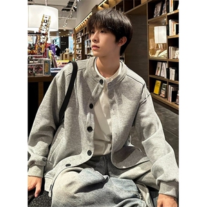 春秋纯色插肩拼接立领外套男士运动拉链休闲夹克开衫 W88001图片