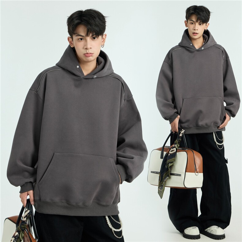 1506-1/GA2770/P49秋冬潮牌小众卫衣 男白花灰痞帅连帽衫图片