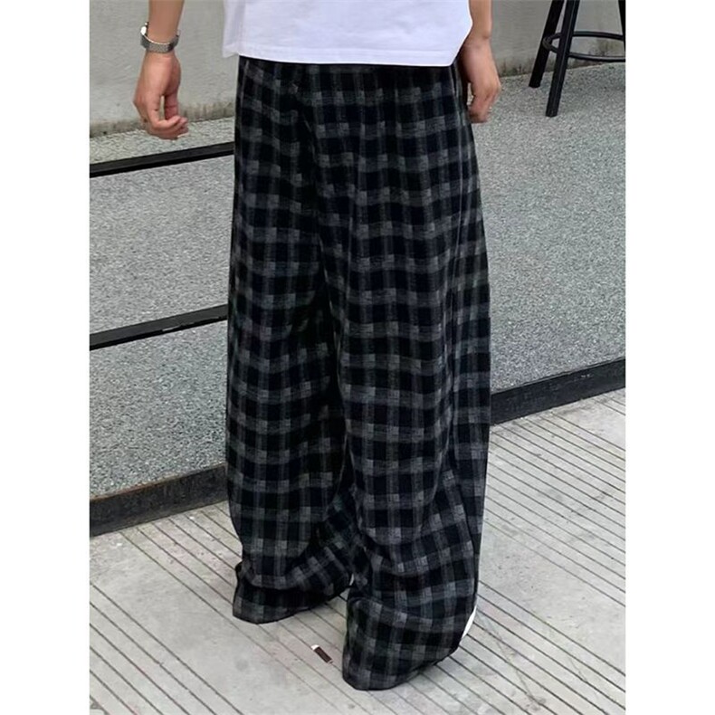 网图美式复古黑白格子慵懒风阔腿弯刀a字垂感休闲裤310A-K17-P40,男装休闲裤,四季星座310A