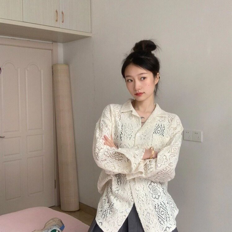 潮流新款复古镂空花衬衫男女款长袖设计感小众日系宽松休闲衬衣潮,男装衬衫,星座506A