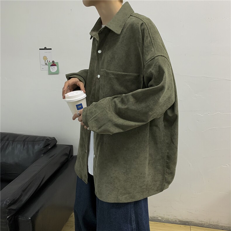 21秋装港风日系文艺男女情侣灯芯绒长袖衬衫外套衬衣中性 C45/P45图片