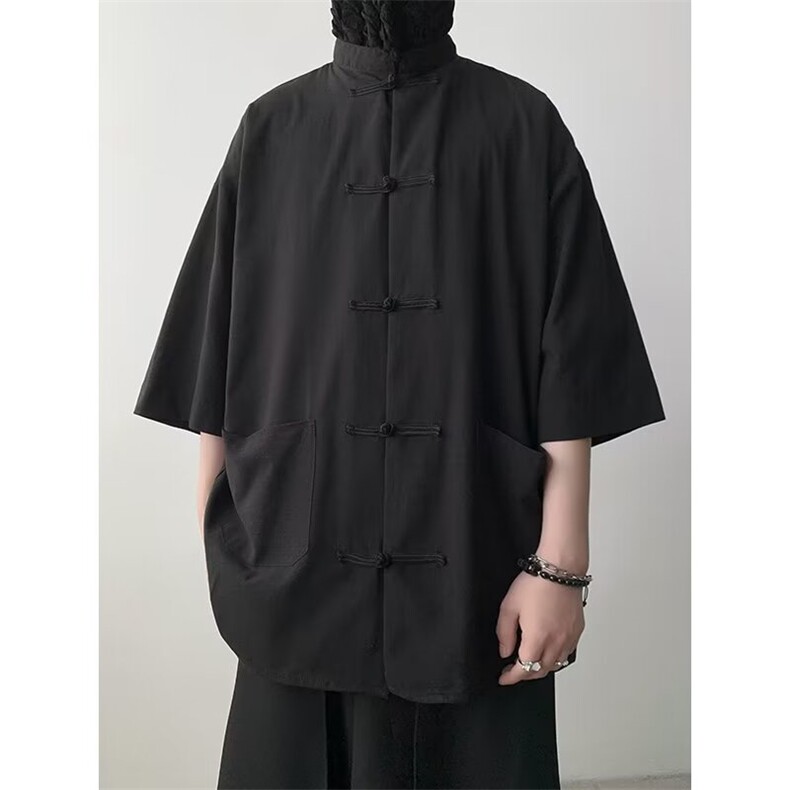 衬衫男士短袖新中式港风潮流宽松百搭2024夏季ins外套CY861-P46,男装衬衫,星座412-3