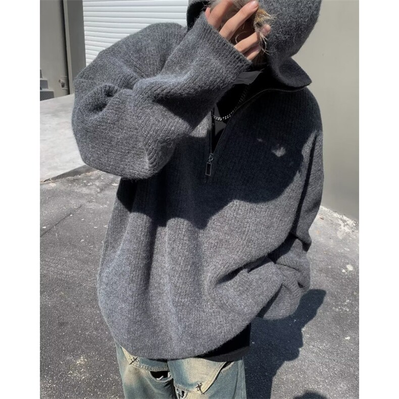 复古小众半拉链连帽毛衣男韩版纯色oversize秋冬针织衫外套-M0029,男装针织衫/毛衣,星座601-2