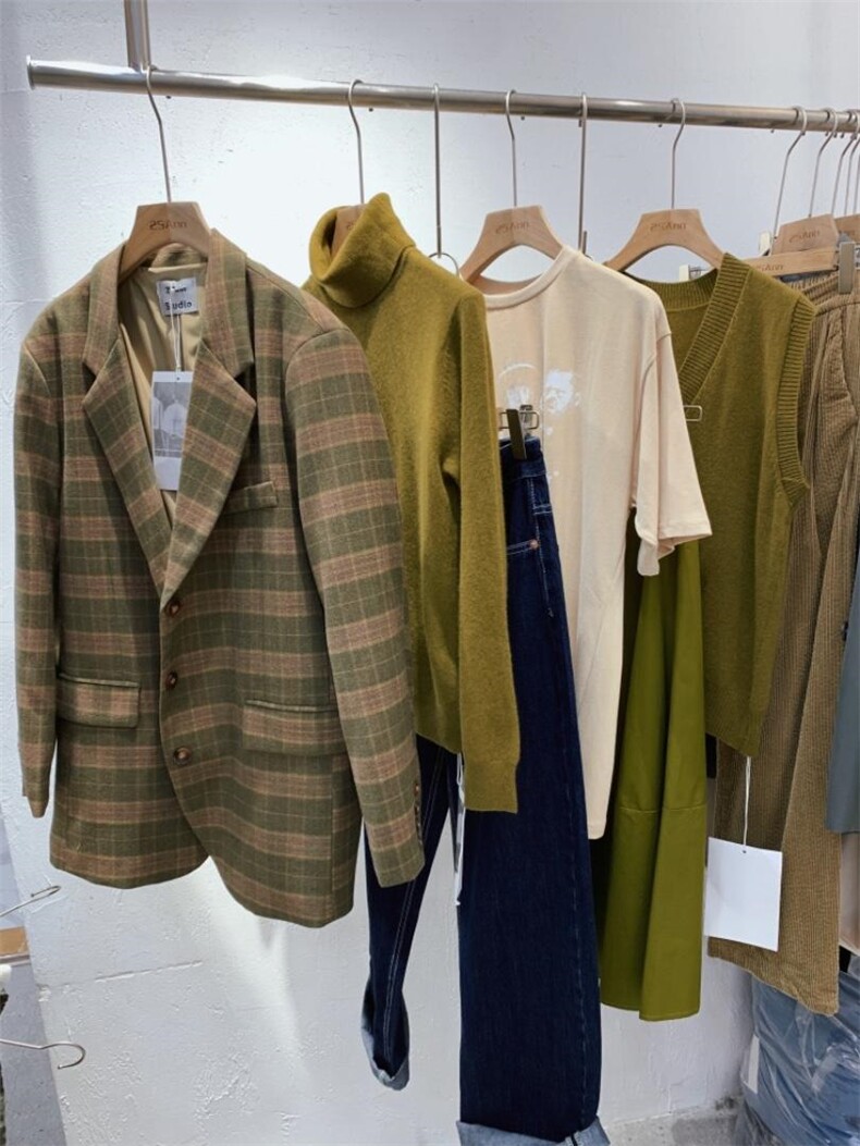 复古格子廓形西装外套，女装西装，25Ann·Studio