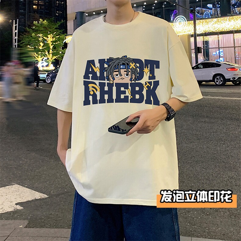T662P32发泡立体印花夏季新品高街美式短袖T恤宽松ins重磅纯棉T,男装T恤,星座304A