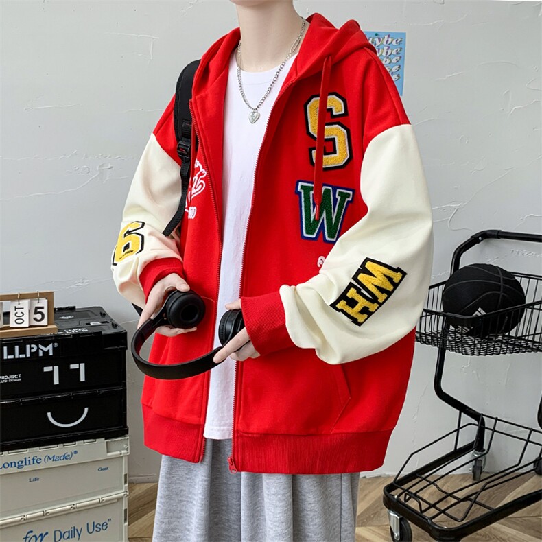2023秋装新品男士青少年开衫夹克毛巾绣连帽棒球服外套 7309-P110图片