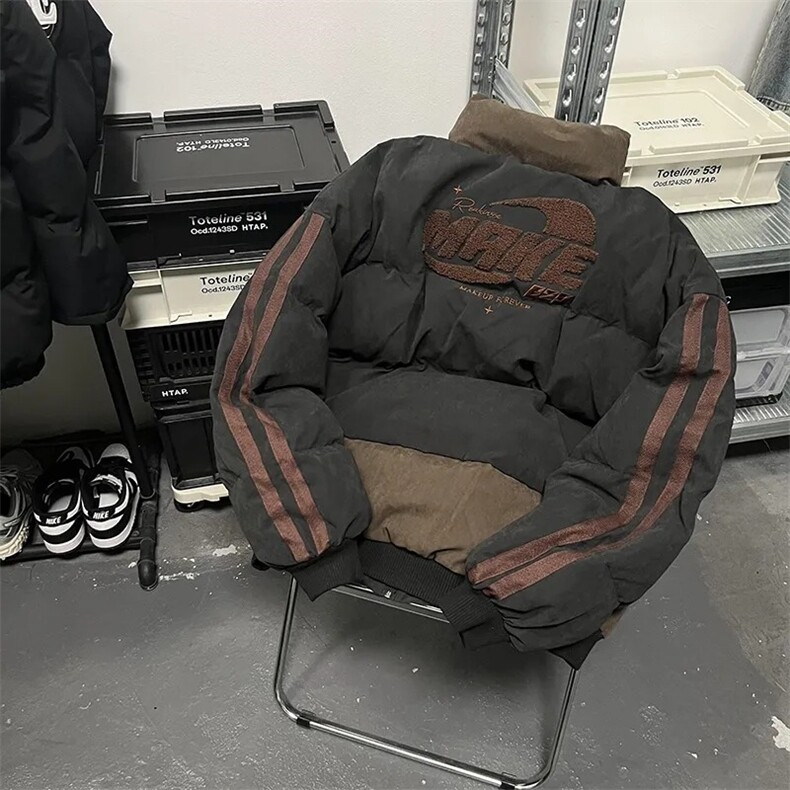美式复古立领刺绣加厚棉服男女情侣款潮牌宽松面包服外套,男装棉衣,星座506A
