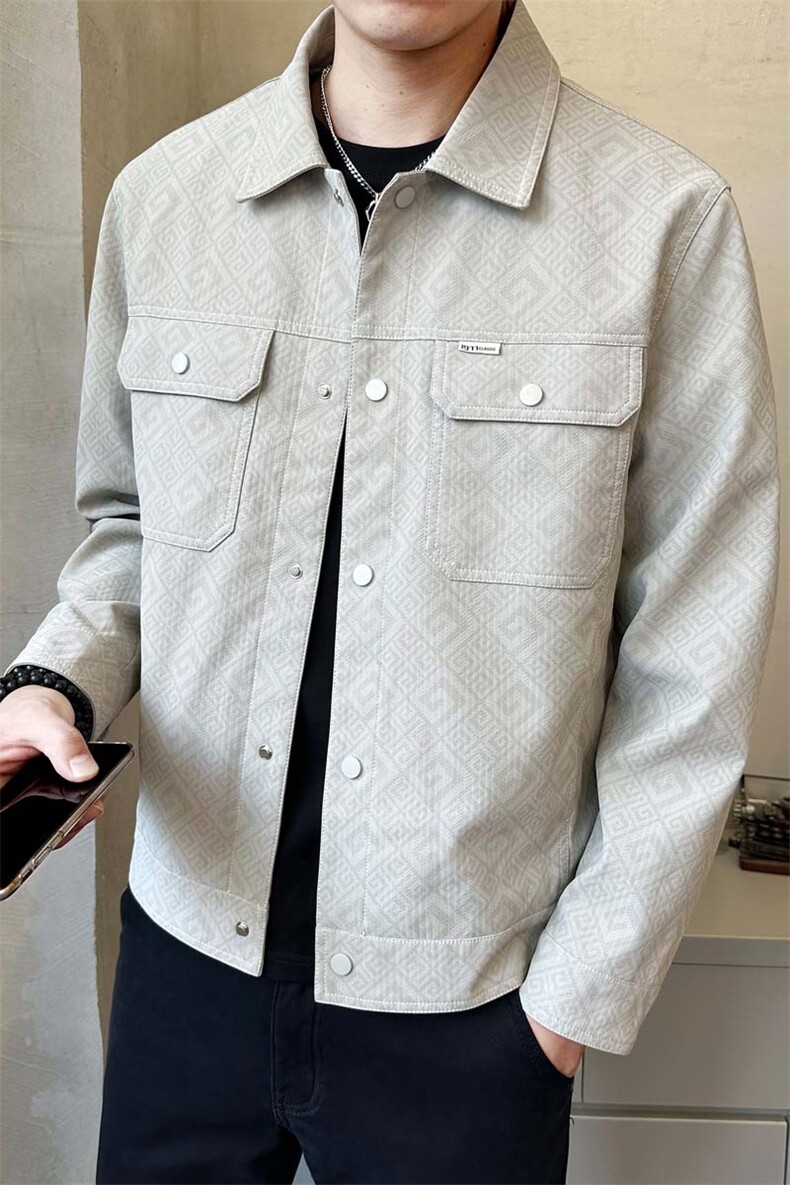 秋季新款翻领皮衣夹克百搭上衣男日系复古工装夹克P801-P135,男装夹克,电商A237