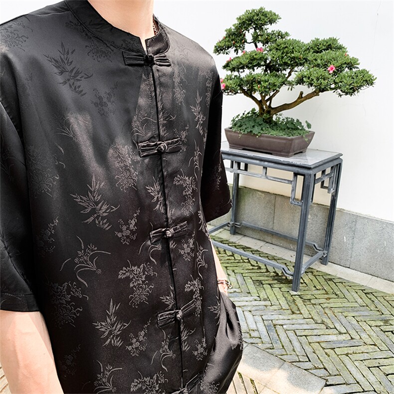 现货醋酸面料风新中式提花新款盘扣上衣衬衫T2802-P65-控88图片