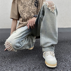 牛仔裤男夏季薄款美式高街vibe风破洞宽松休闲长裤N01099-P48，男装牛仔裤，星座308B-1
