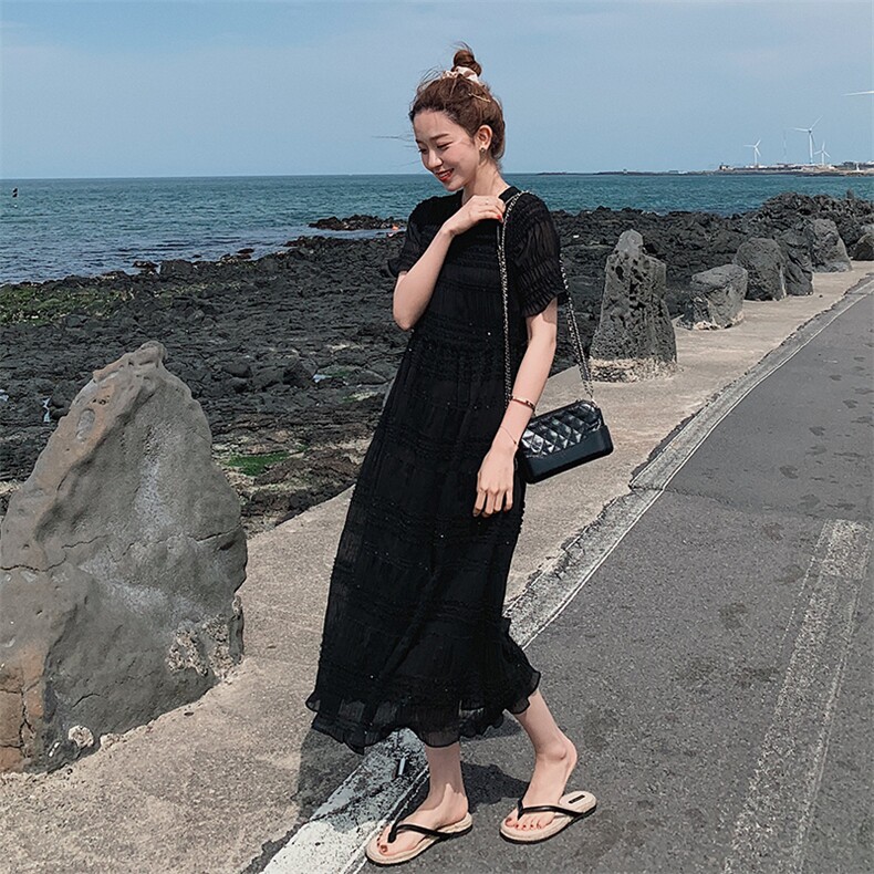 连衣裙2021夏季新款雪纺纯色舒适休闲时尚,女装连衣裙,艾艾淮淮