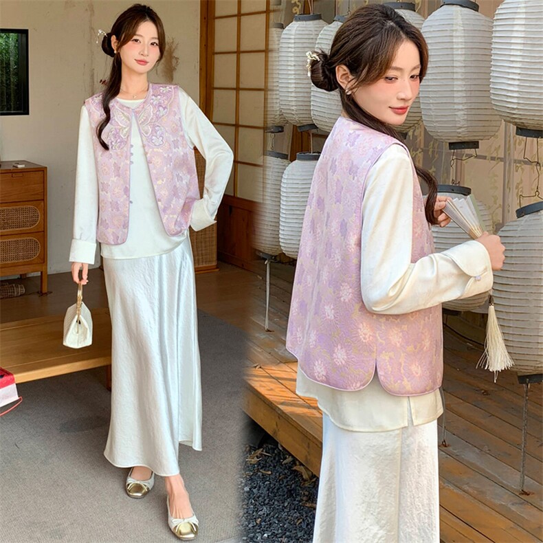 2026春季新款新中式g风提花刺绣设计感百搭无袖马甲,女装马甲,超帛